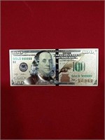 Gold Foil $100 Ben Franklin Replica
