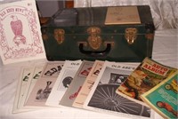 Vtg Green Travel Case & Old Time Car Mags