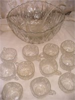 Diamond Cut Glass Punch Bowl , 11 Cups & Ladle