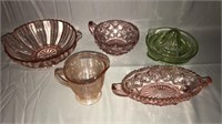 Pink and green depression glass