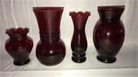 4 Pieces Ruby Red Glass