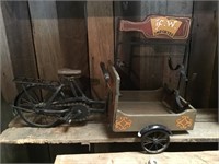 Small wood & tin bicycle cart