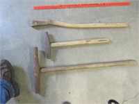 2 old railroad spike picks & old handle