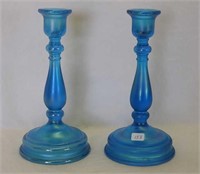 Diamond Spindle candlesticks - celeste blue