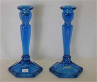 Colonial #695 8 1/2" candlesticks - celeste blue