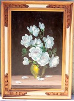 Art White Roses Vase Still Life Painting Meinert