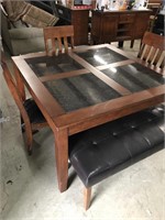 Granite Table, 3  Chairs + Double Bench