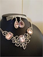 New Pink Pierced Earrings & Necklace