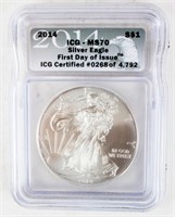 Coin 2014  American Silver Eagle ICG MS70