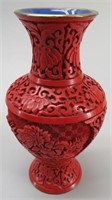 Chinese Cinnabar Carved (Mercury Ore) Floral Vase