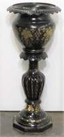 Ornate Black Brass Etched Floor Urn Planter