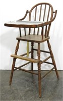 Antique Bow Back Childs High Chair w Aluminum Tray