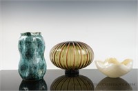 Blown Glass Vase, Ceramic Vase and a White Bowl