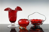 Lot of MCM red art glass, including Blenko