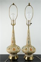 Mid Century Ceramic Lamps - Orange and Teal