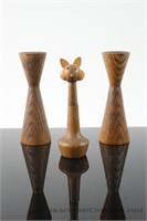 Wood Carved Candle Sticks and Cat Pen Holder
