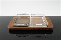 Small Danish Serving Tray with Two Glass Inserts