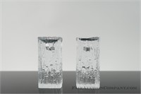 Pair of Iced Glass Candleholders