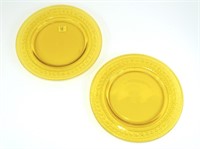 2- 8.5" Steuben Bristol yellow etched plates,