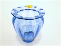 5" Steuben French blue vase, signed Fleur-de-Lis
