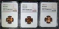 3 - 1955 S LINCOLN CENTS NGC MS66 RD
