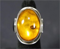 CUSTOM DESIGNED STERLING SILVER AMBER DOME RING