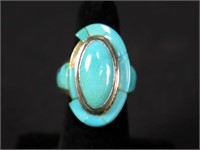 VINTAGE STERLING SILVER/TURQUOISE MEXICAN HAT RING