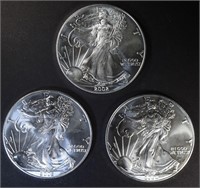 3 - 2002 AMERICAN SILVER EAGLES  BU