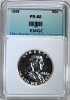 1958 FRANKLIN HALF DOLLAR, EMGC SUPERB GEM PR