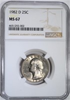 1982-D WASHINGTON QUARTER, NGC MS-67 RARE!