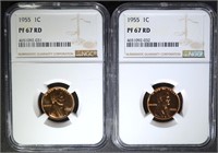 2 - 1955 LINCOLN CENTS NGC PF 67 RD