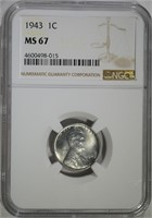 1943 LINCOLN CENT, NGC MS-67