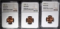 1955, 58 & 58-D LINCOLN CENTS, NGC MS66RD