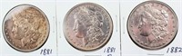 Coin 3 Morgan Silver Dollars 1881, 1881-O & 1882