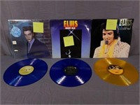 3 Colored Elvis Vinyl Records