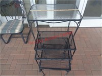 GLASS TOP PATIO TABLE & 3 NESTING METAL END TABLES