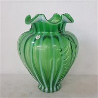 Fenton Green Opalescent Striped Vase  2005
