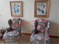 2 LIVING ROOM CHAIRS & 2 FLOWER PICTURES