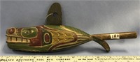 Tlingit rattle carved in shape of whale, part of t