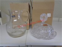 ROMANIA GLASS WATER PITCHER & WESTERN GERMANY DISH