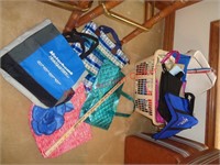 LAUNDRY BASKET & SEVERAL TOTE BAGS