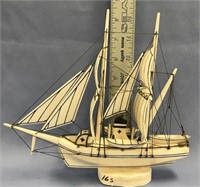 Ivory ship 2 masted by Carl O. Iyakitan, 8.5" long
