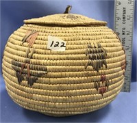 Hooper Bay grass basket, 5.5" tall, unusual with f