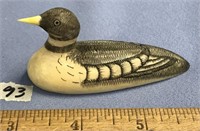 3" fossilized ivory carving of a duck, colored and