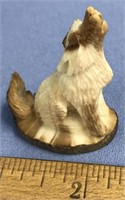 2" fossilized ivory carving of howling wolf, by K.