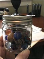 Small Jar of Neat Vintage Marbles.  Look Close!