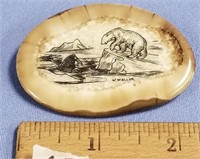 2 1/2" fossilized ivory brooch, scrimmed with a po