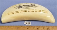 6" fossilized whales tooth made into a cribbage bo