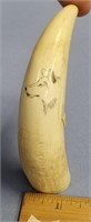5 1/2" fossilized ivory tooth, scrimmed with a wol