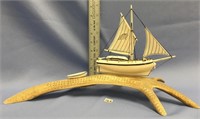 Fabulous ivory ship on caribou horn made as a crib